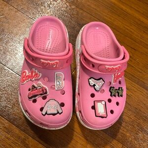 CROCS Kids Pink Slippers with Fun Badges